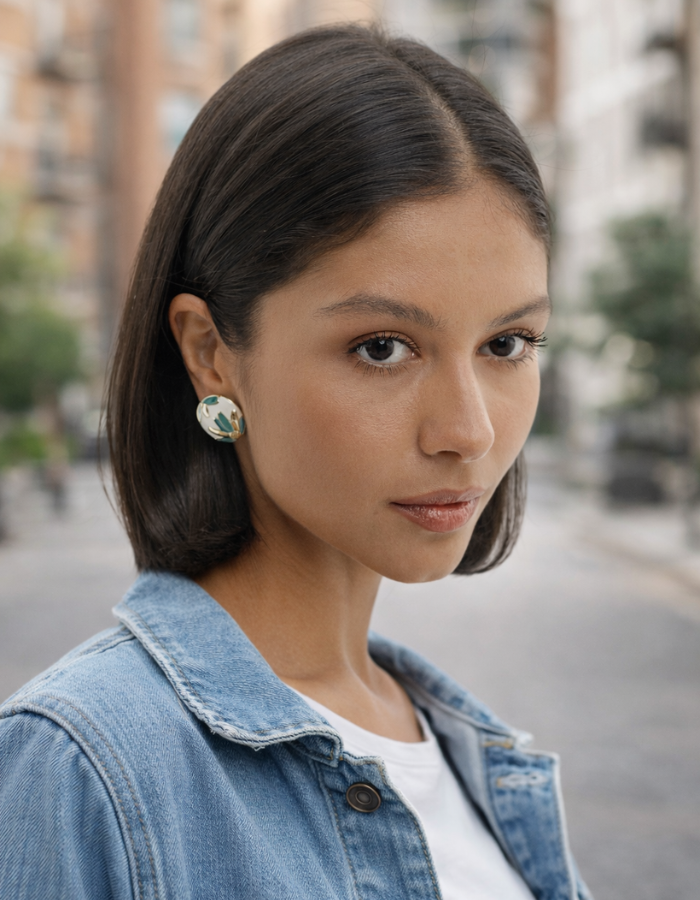 Серьги пусеты MariArsi, эмаль, размер 25 мм, голубой — фото 1