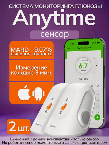 Изображение товара Сенсор для непрерывного мониторинга глюкозы Anytime CGM - 2 штуки