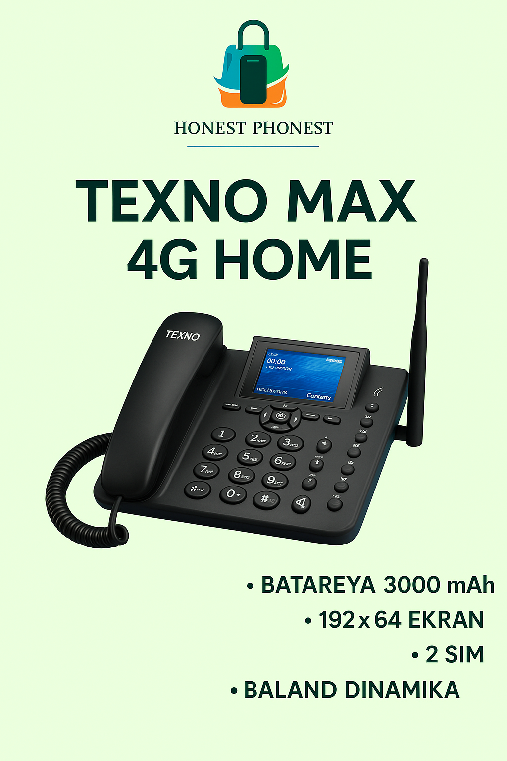 TEXNO MAX 4G Home — Кнопочный телефон, 4G интернет, 2 SIM, от HONEST PHONEST