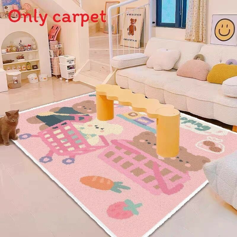 Cozy kids room area rug with abstract and animal prints in thick faux sheepskin material