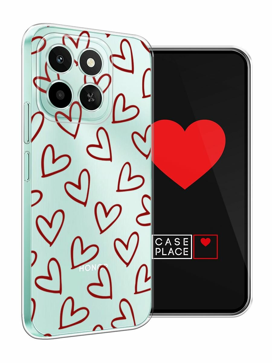 Чехол на Honor X6c / Хонор X6c с принтом "Little hearts doodles 2 - 14 февраля", прозрачный — фото 1