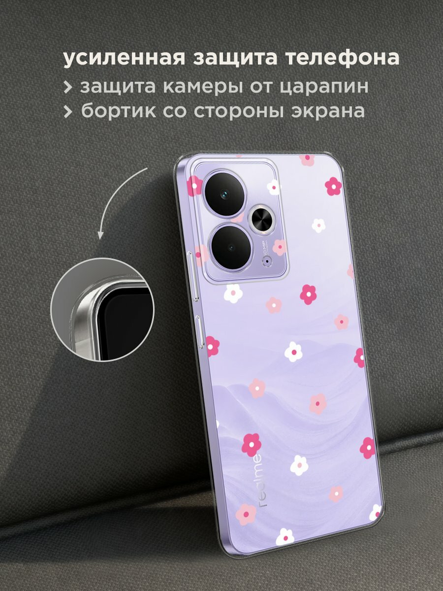 Чехол на Realme 14T / Реалми 14Т с принтом "Весенние цветочки рисунок", прозрачный — фото 1