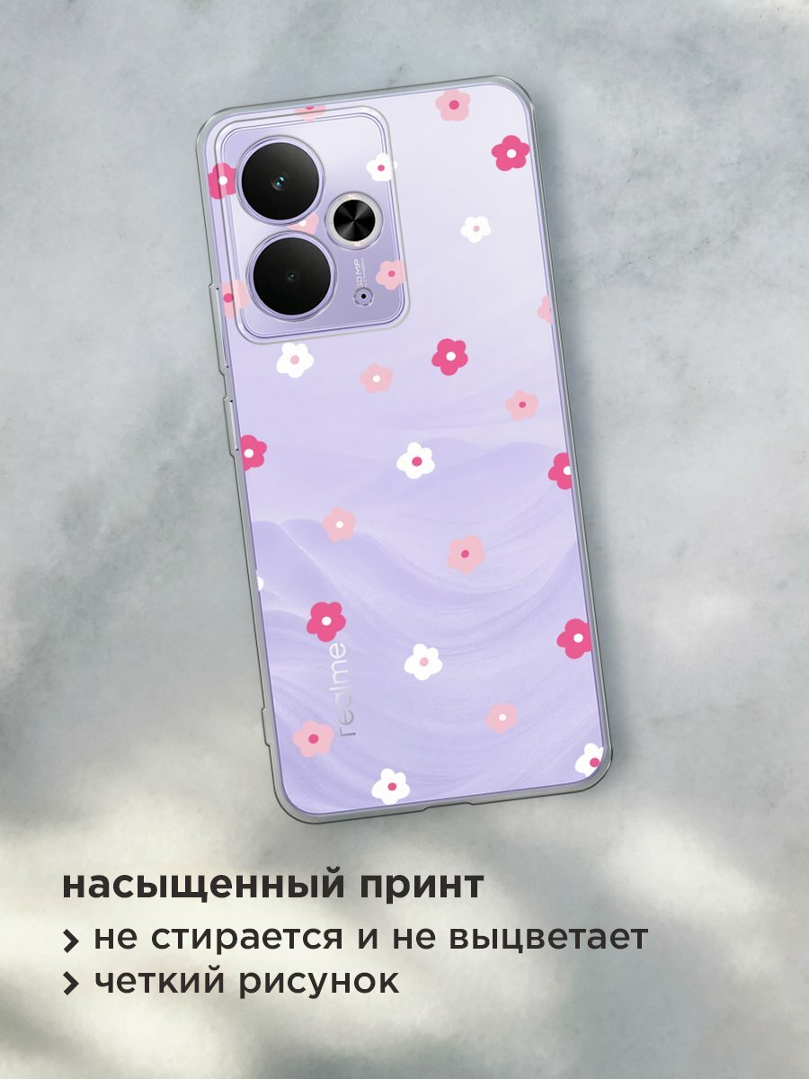 Чехол на Realme 14T / Реалми 14Т с принтом "Весенние цветочки рисунок", прозрачный — фото 1