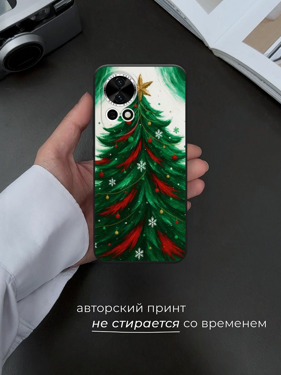 Черный матовый чехол на Huawei Nova 12/Nova13 / Хуавей Нова 12/Нова 13 с принтом "Живописная елка" — фото 1
