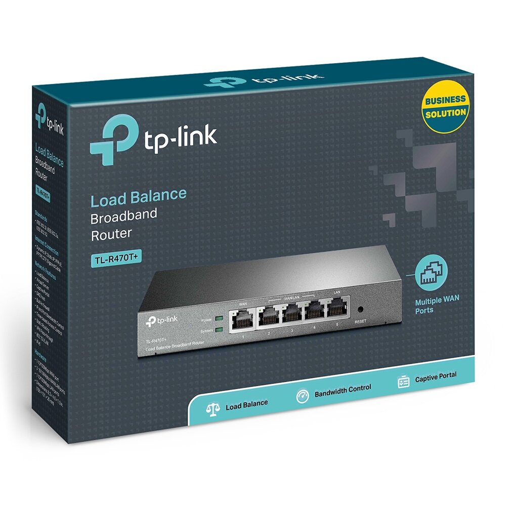 TP-Link TL-R470T+ Маршрутизатор балансировки нагрузки, 5 портов Fast Ethernet, до 4 WAN, стальной корпус