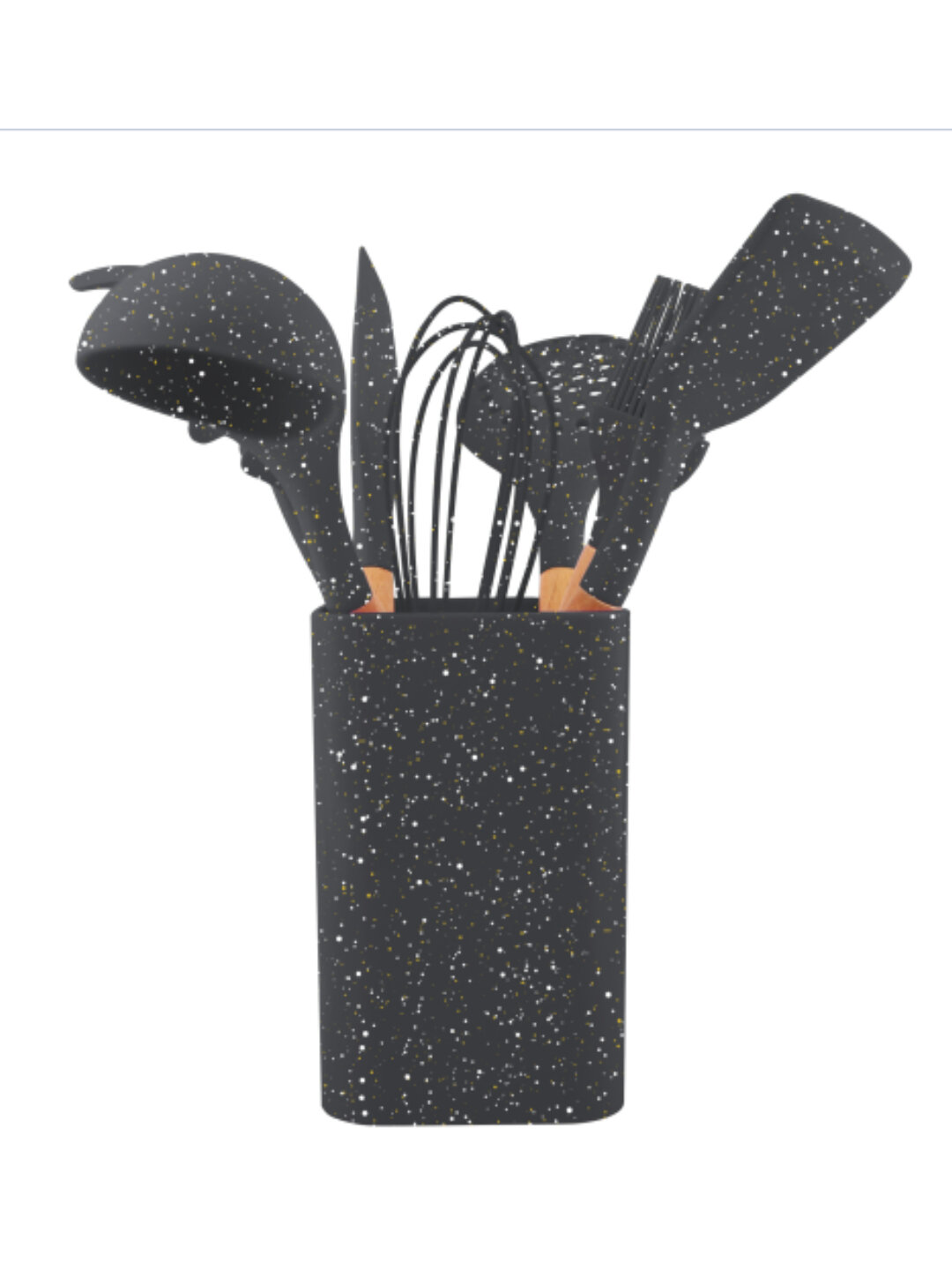 Набор кухонных принадлежностей силиконовый, 8 предметов, с деревянными ручками, 6 цветов - Серебряный