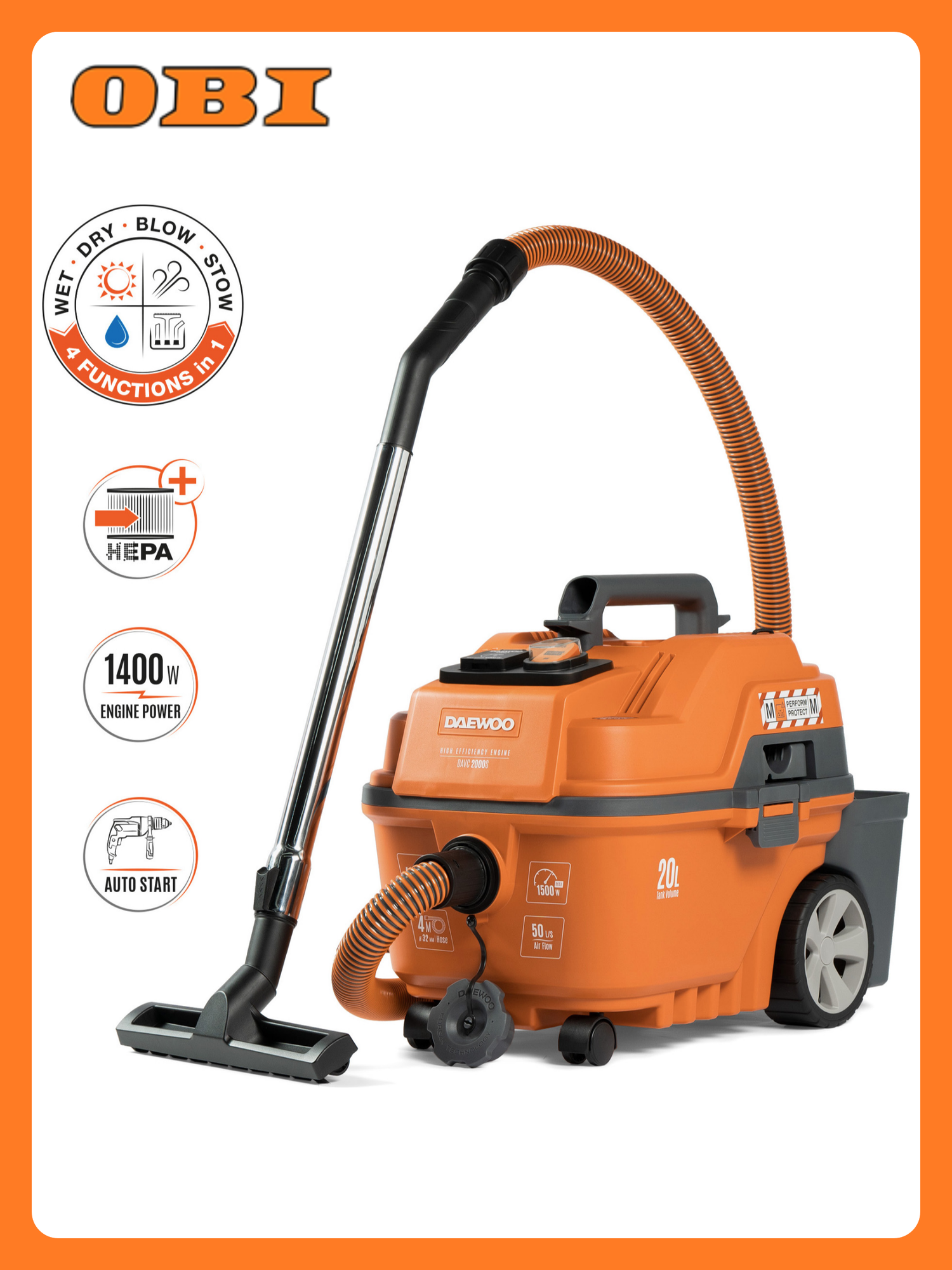 Пылесос DAEWOO DAVC2000S 1500Вт сухая и влажная уборка контейнер и мешок