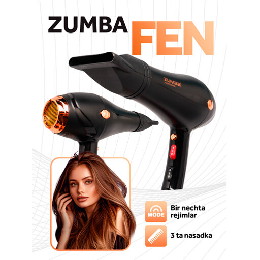 Профессиональный фен ZUMBA ZM-9911 с диффузором и насадками для укладки