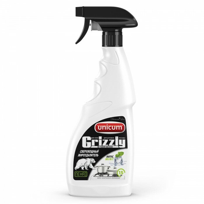 Средство для чистки плит UNICUM Grizzly жироудалитель пенный 500мл спрей — фото 1
