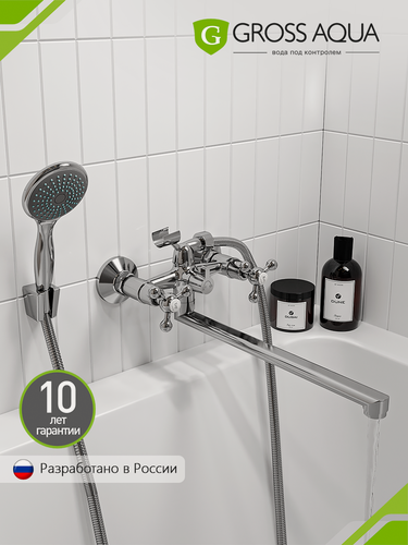 Изображение товара Смеситель для ванны и душа с длинным поворотным изливом GROSS AQUA Yota, латунь, хром, 7088039С-35L(F)
