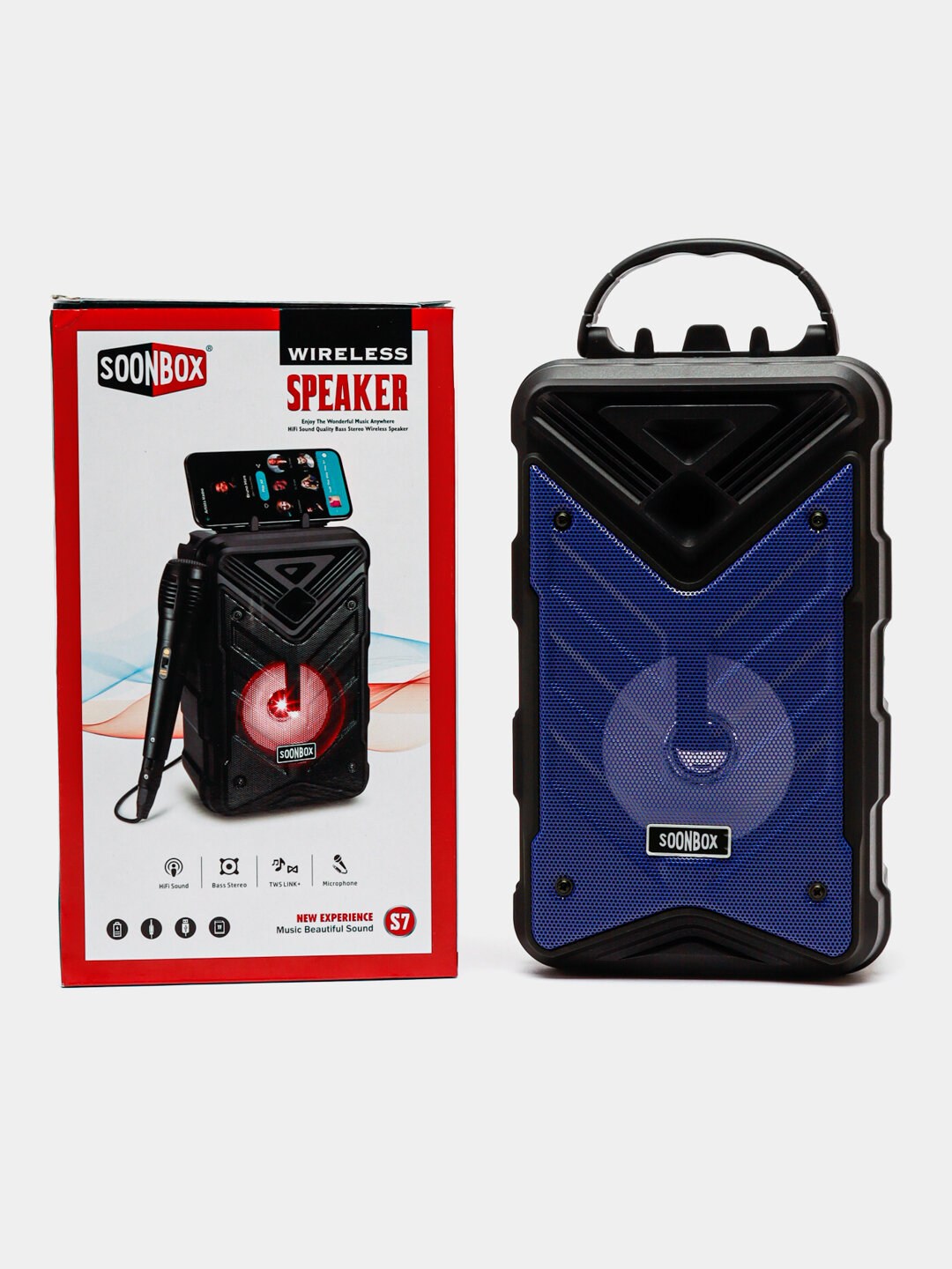 Караоке-колонка Soonbox S7, Bluetooth, FM-радио, микрофон, светодиодная подсветка — фото 1