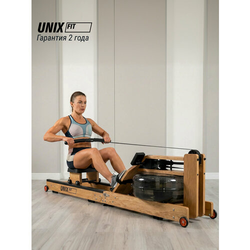 Гребной тренажер водный UNIX Fit Wood Rower Light, древесина бука, складной, до 120 кг, 8 программ, ремень нейлон, анатомическое сидение UNIXFIT