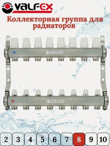 Изображение товара Коллекторная группа из нержавеющей стали для радиаторов 1"х3/4" Valfex 8 отводов