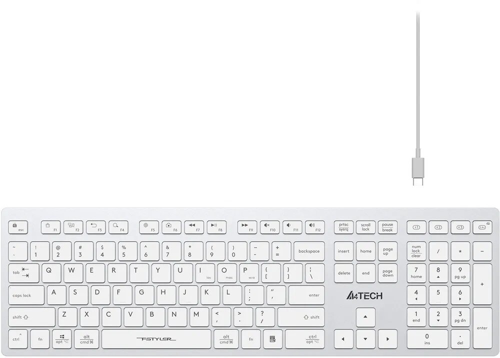 Проводная мультимедийная клавиатура A4TECH Fstyler FX50 (USB, White, US + Russian Layout)