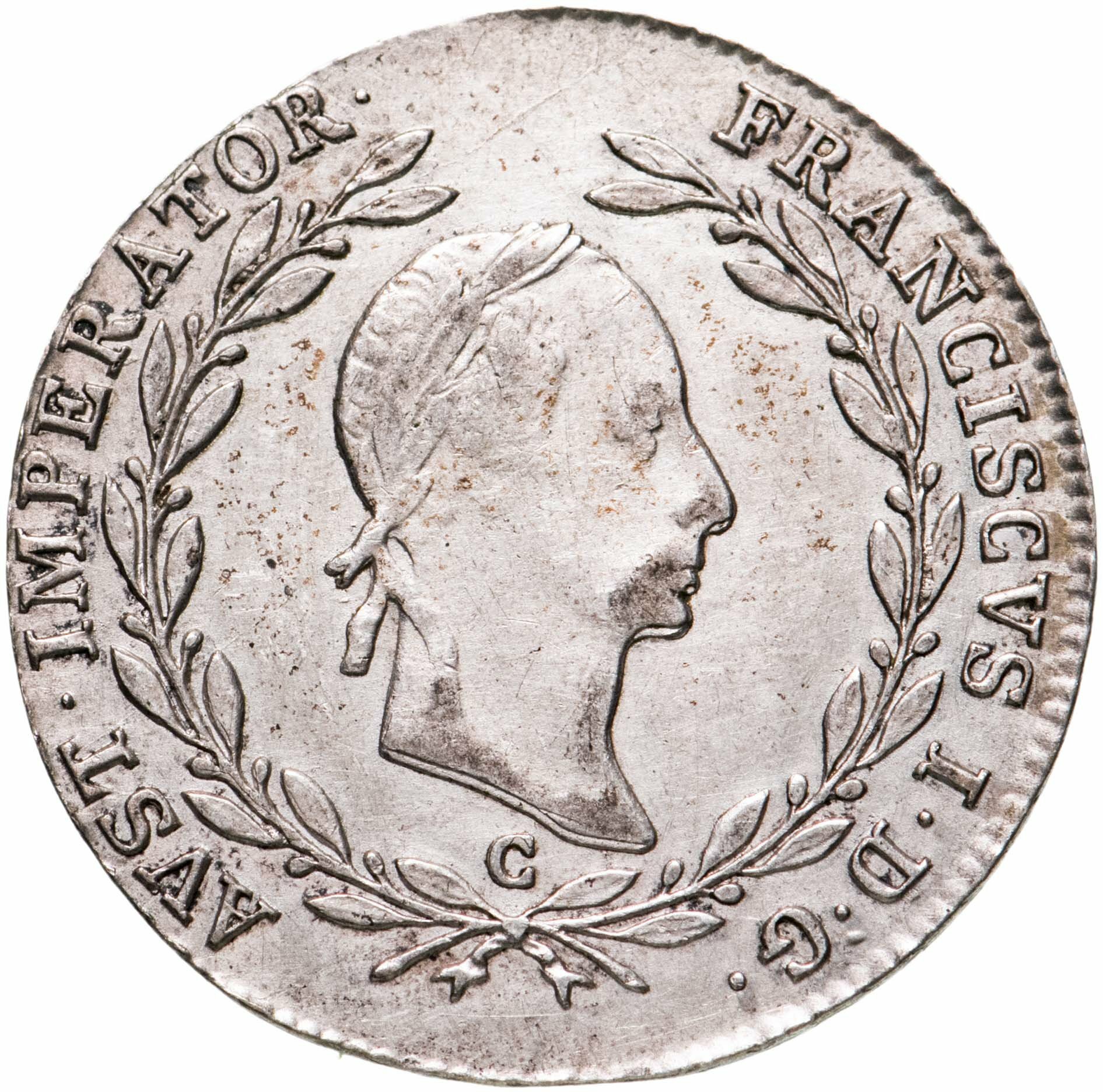 Австрия 20 крейцеров kreuzer 1830, знак монетного двора "C" - Прага, Серебро 583, в сохранности XF