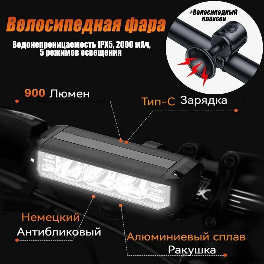 Anchtek Фара передняя для велосипеда, велосипедный фонарь с креплением на руль и зарядкой через USB для поездок
