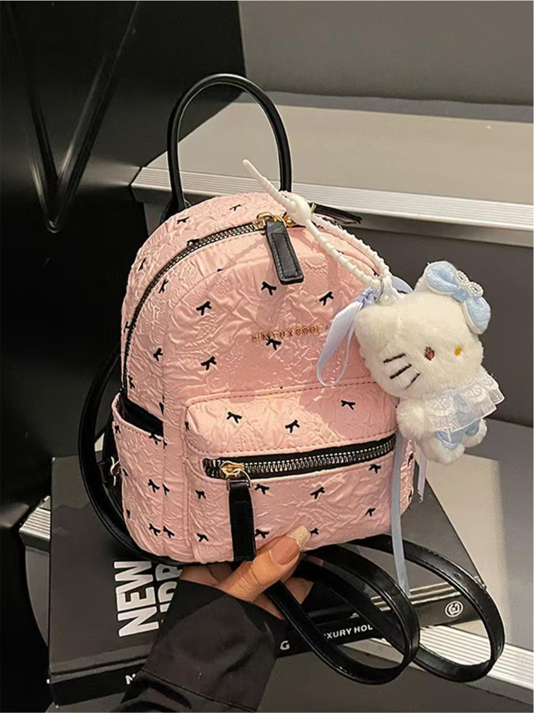 Мини-рюкзак "Розовый с бантиками", легкий, для телефона и мелочей — фото 1