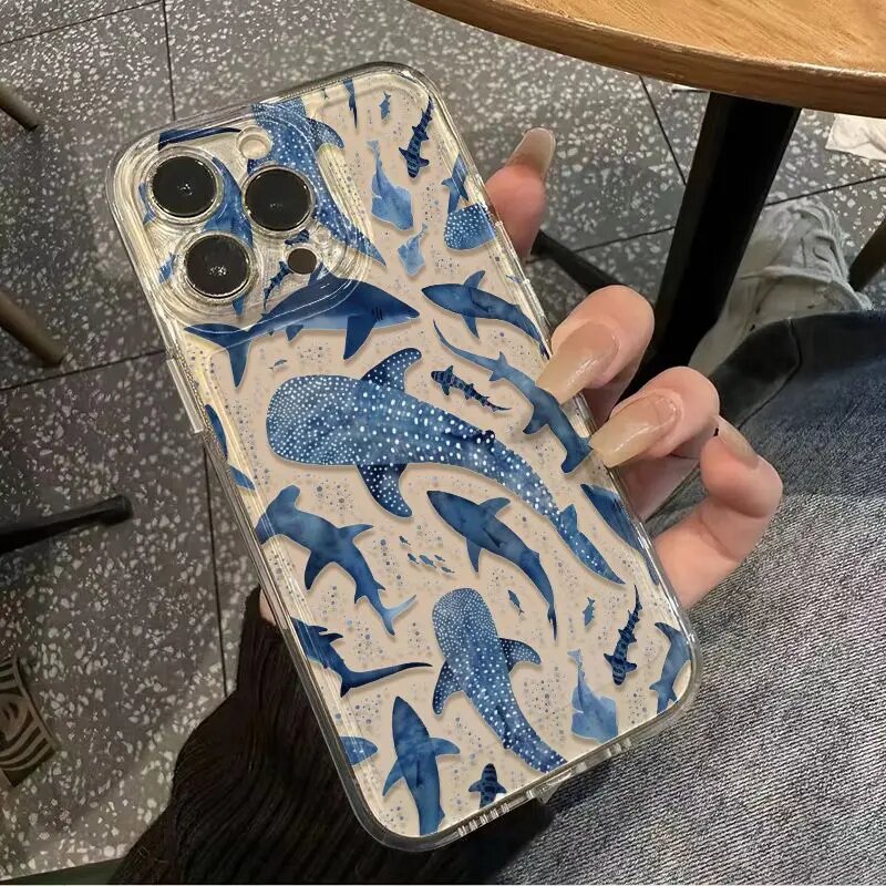Полноэкранный чехол для телефона с синим рисунком акулы для iPhone 17, 16, 14, 13, 12, айфон 14 про