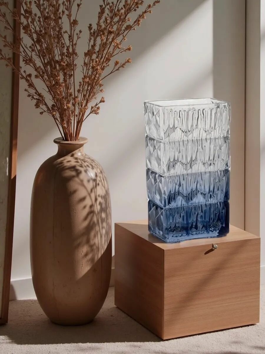 Ваза интерьерная, 12*8*20см, хрусталь, цвет прозрачный с голубым — фото 1