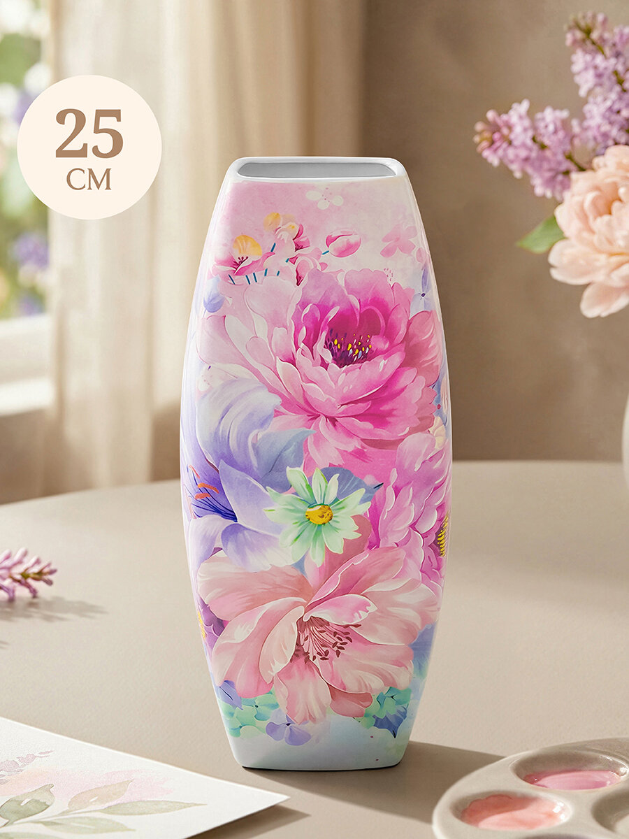 Ваза 2,2 л 11,5х11,5х26 см Elan Gallery Акварель, квадратная