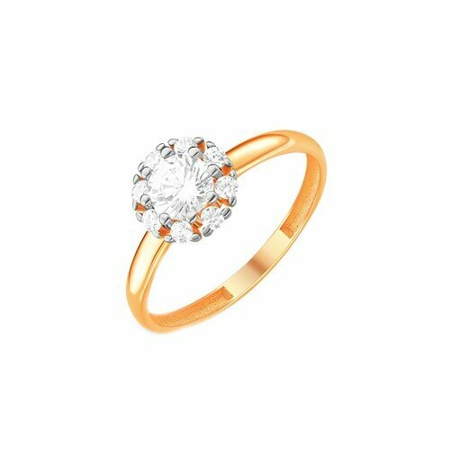 фото Кольцо тонкое, широкое jewelin, красное золото, 585 проба, фианит, размер 16, ширина 4 мм, золотистый