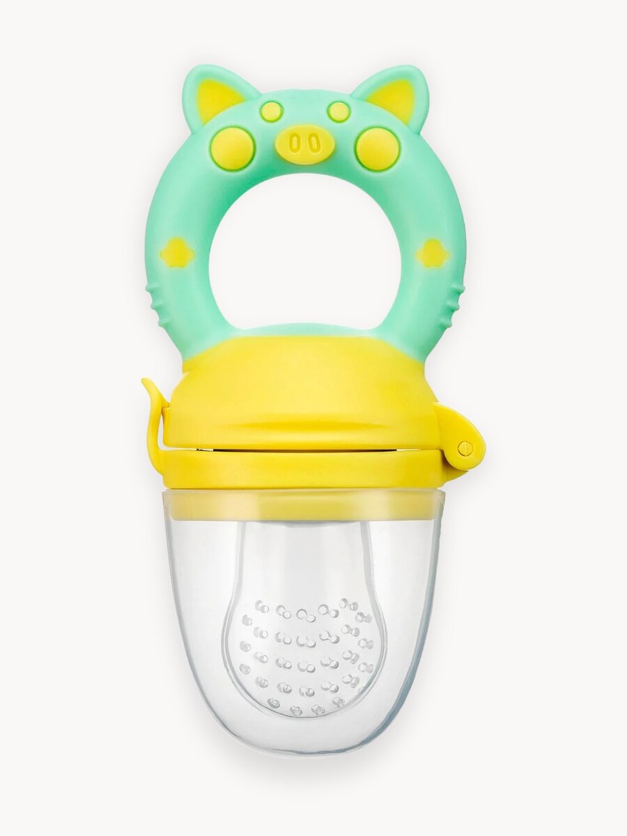 Ниблер для прикорма с силиконовой сеточкой Piggy, мятно-желтый.