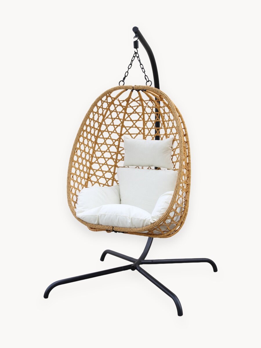 Кресло кокон подвесное на стойке Sky, качели капля садовые для дома, дачи и сада, на балкон, цвет бежевый Ами Мебель