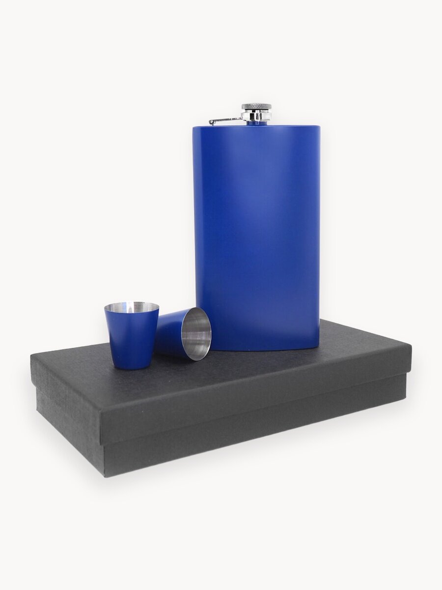 Подарочный набор для спиртных напитков и воды Guo Tai Factory, синяя фляга 300мл и 2 стаканчика