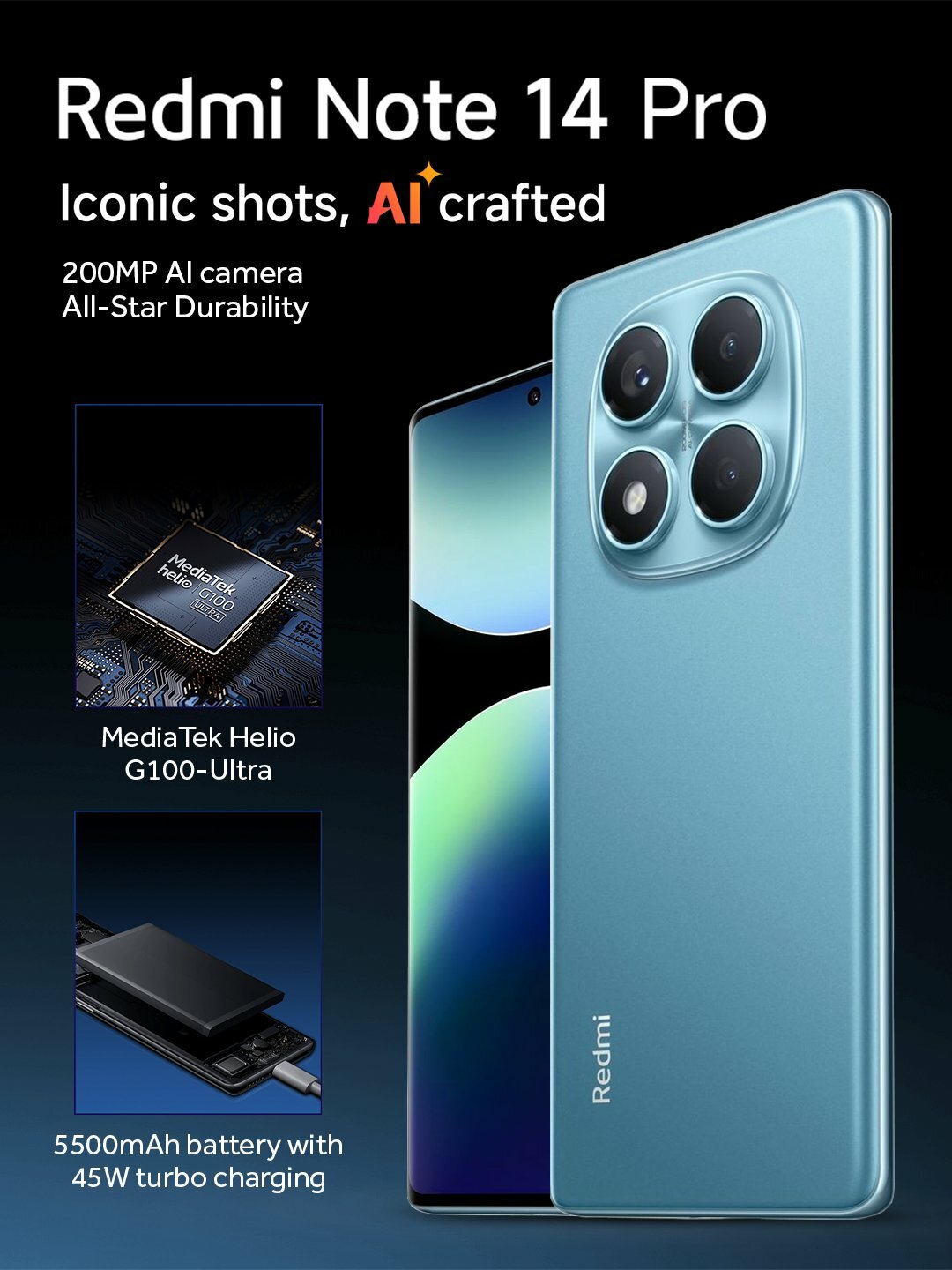Смартфон Xiaomi Redmi Note 14 Pro 8/256GB Ocean Blue, AMOLED 120 гц