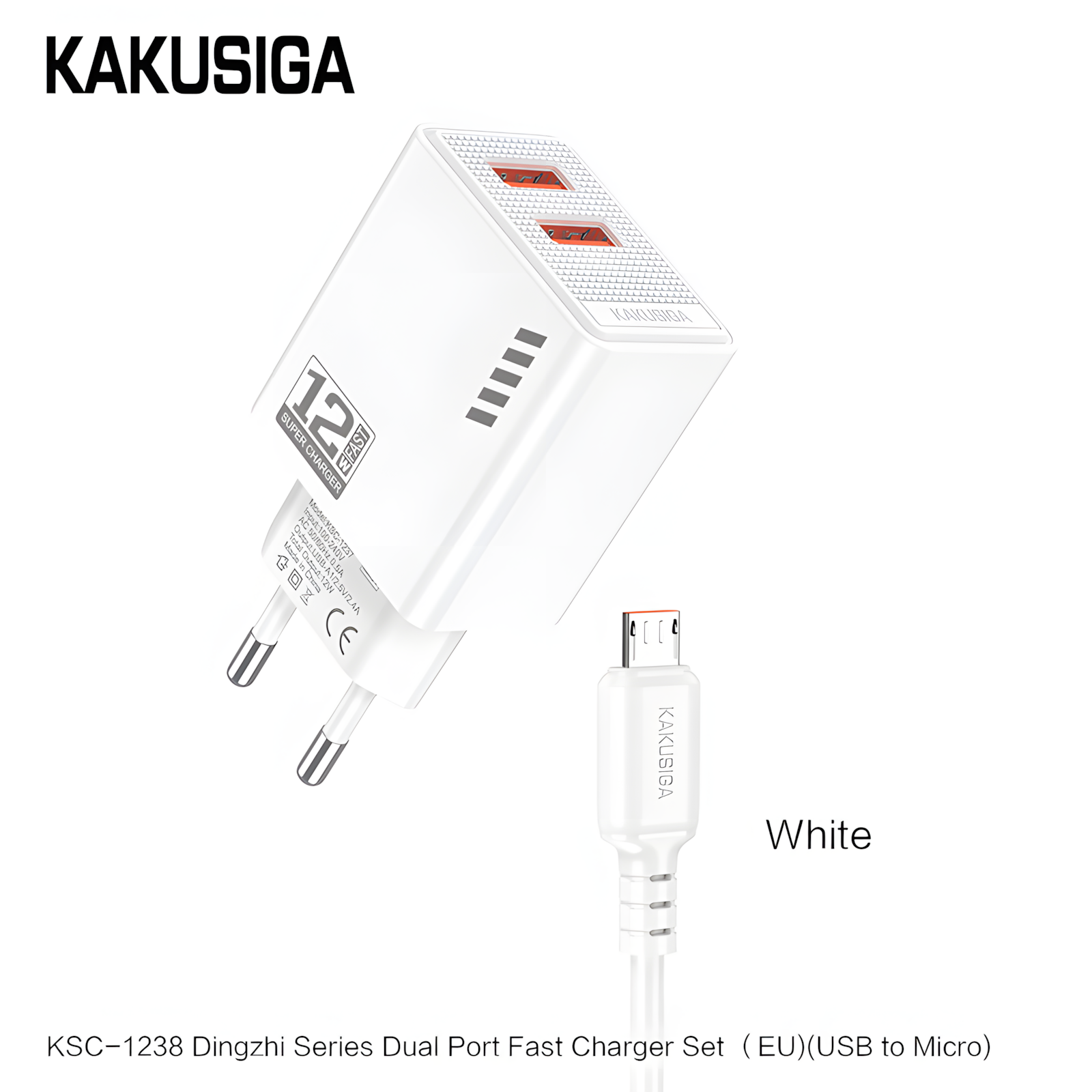 Универсальное сетевое зарядное устройство KAKUSIGA KSC-1238, Micro-USB, для телефона, белое