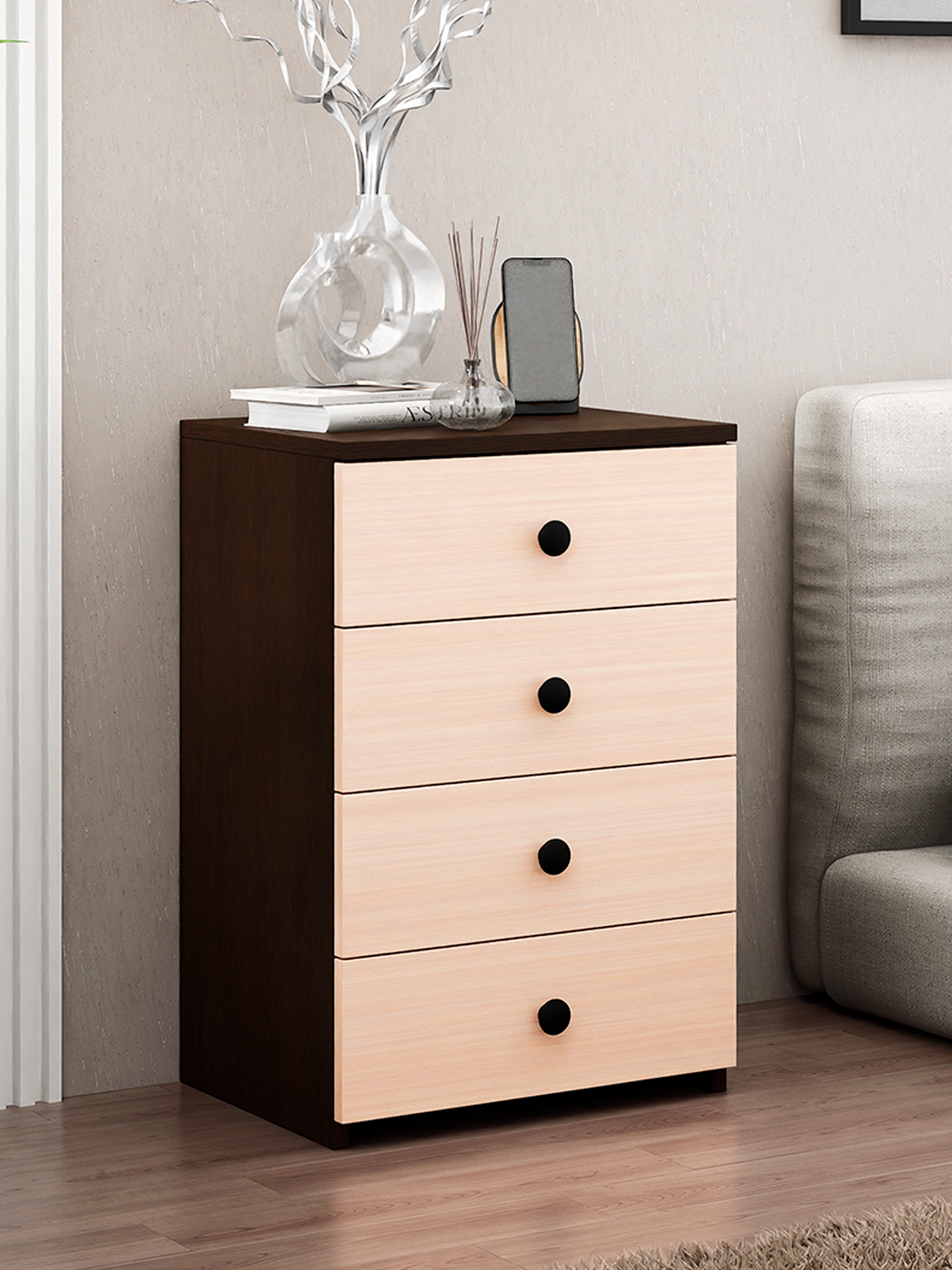Тумба Vitto-79 венге-дуб молочный с 4 ящиками прикроватная для прихожей под стол в коридор в спальню офисная