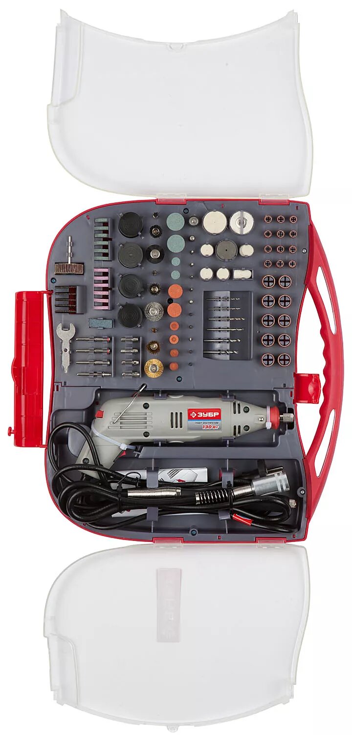 ЗУБР Набор мини-насадок с гравером 130 Вт 219 предметов ЗГ-130ЭК H219