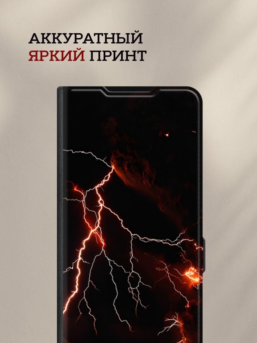 Чехол-книжка на Honor X9B / Хонор X9B с рисунком "Молния 4", черный — фото 1
