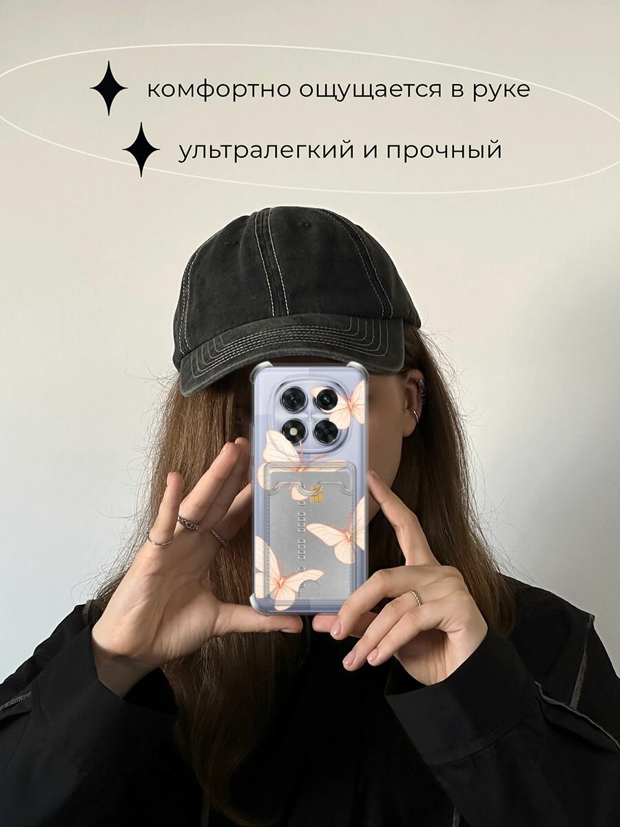 Чехол на Poco X7/Xiaomi Redmi Note 14 Pro 5G (Поко X7) с картой и принтом "Бежевая бабочка" — фото 1