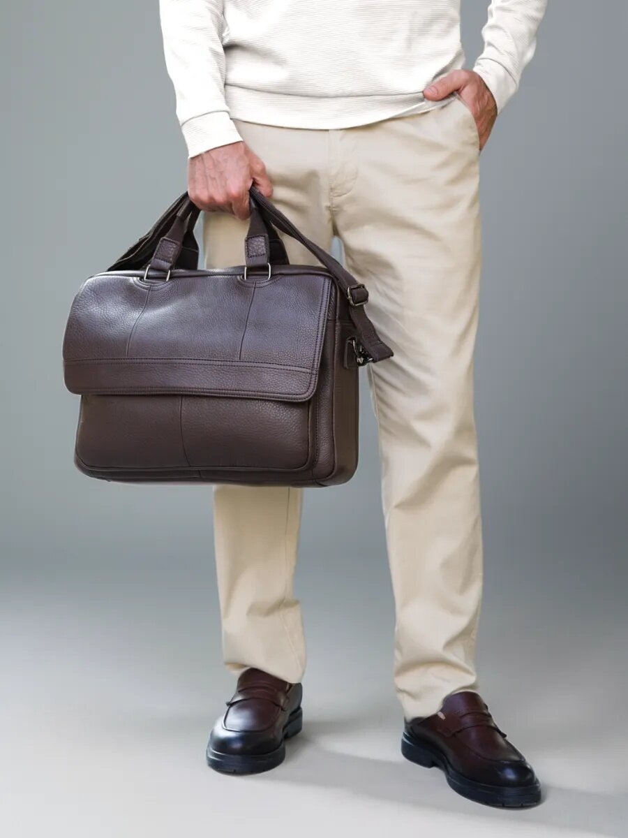 Портфель FAUSTINI, фактура гладкая, зернистая, темно-коричневый — фото 1