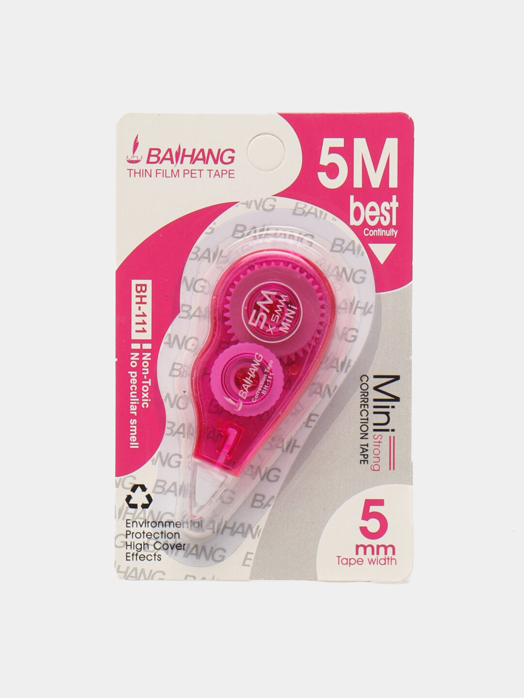 Корректирующая лента - штрих, толщина линии 5мм, розовая, 5м