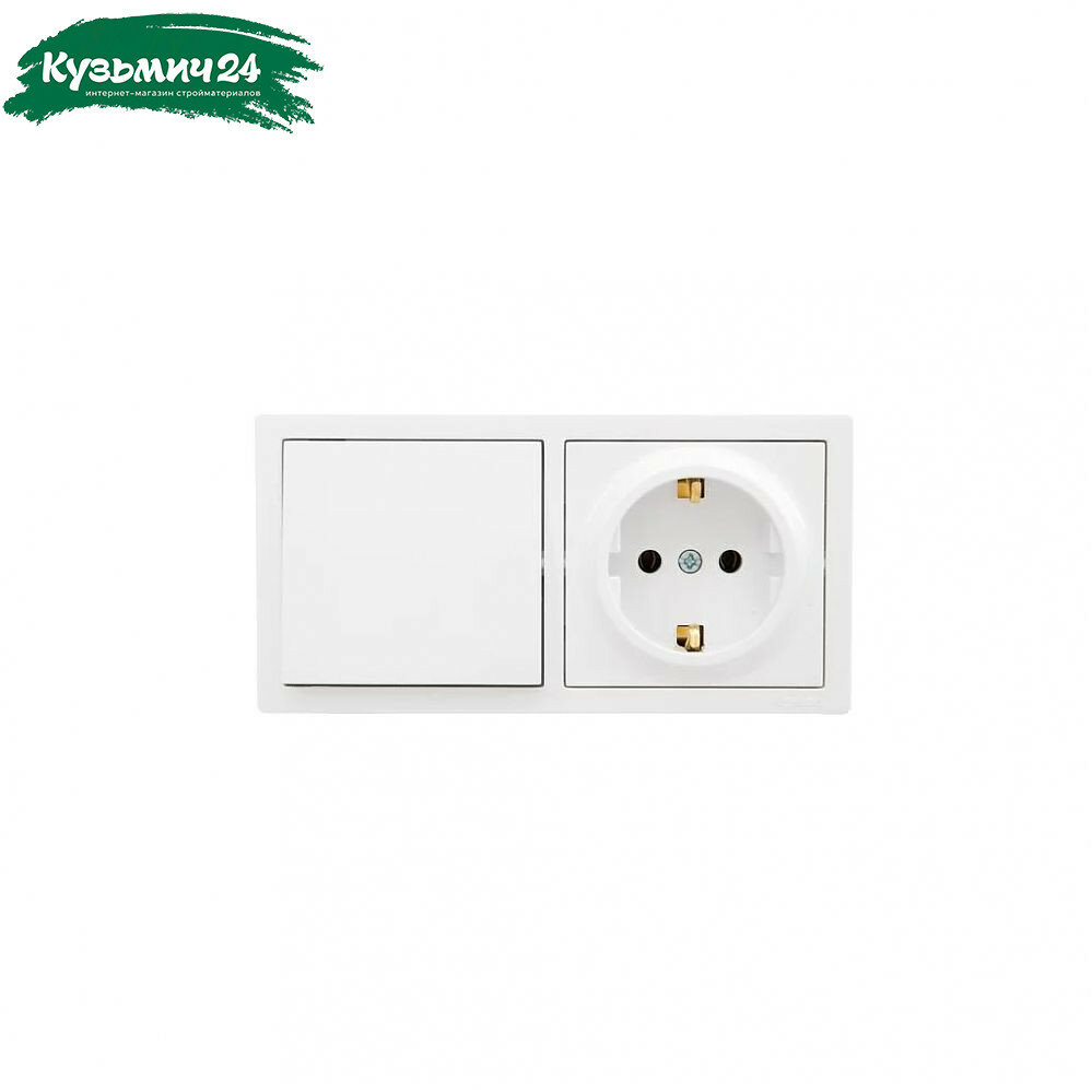 Блок: розетка с заземлением+выключатель одноклавишный Lezard Leto 752 0200-170BAP накладной, белый