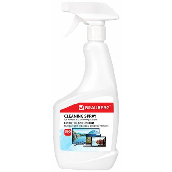 Чистящая жидкость спрей Brauberg для телевизоров  мониторов  техники  оптики и стекол 500 мл  880726