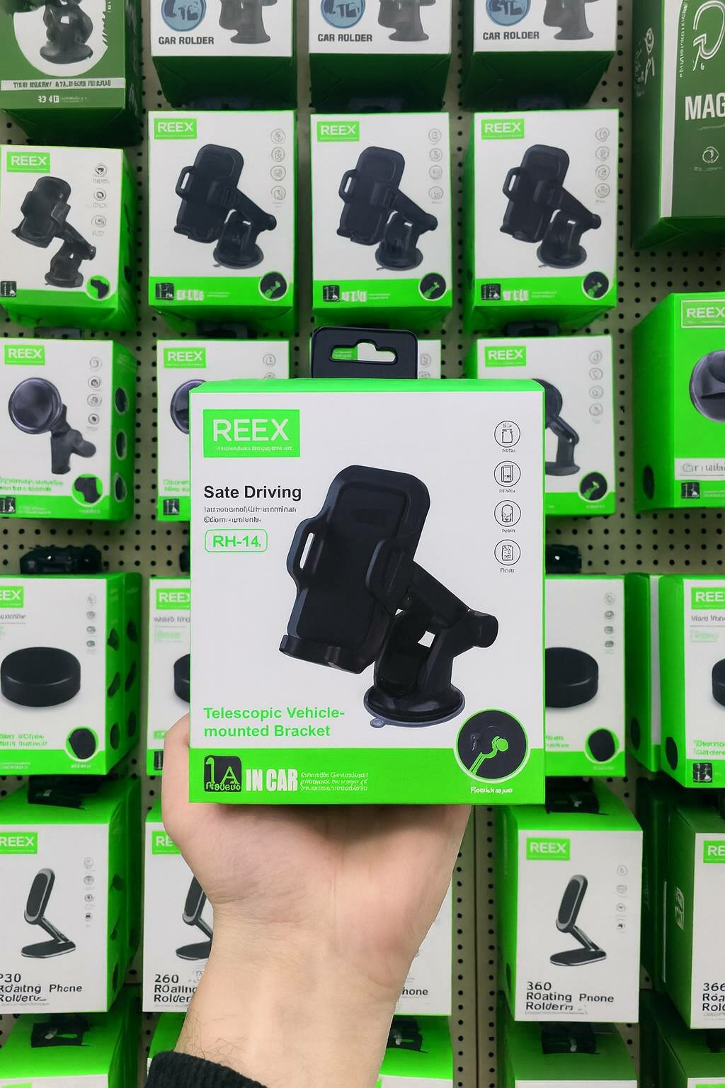 Держатель для телефона REEX в авто, 360 градусов поворот, универсальный, холдер, подставка, автоаксессуар, автодержатель