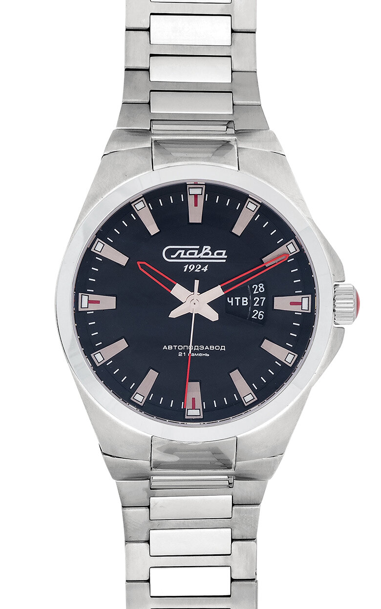 Наручные часы Слава, черный, серебряный — фото 1