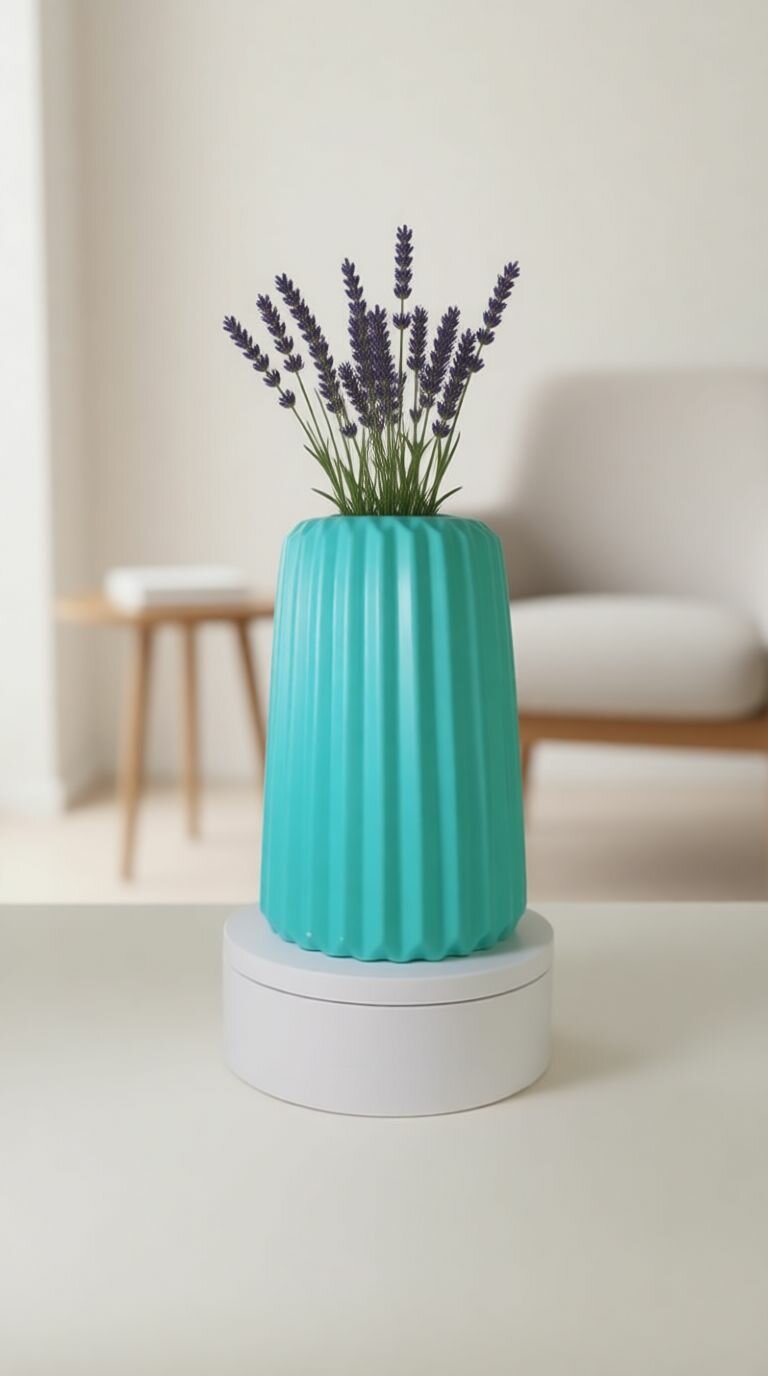 Ваза "Вертикаль мята" высота 15 см, цвет мятный (бирюзовый), ваза интерьерная из гипса для сухоцветов