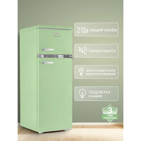 Холодильник TESLER RT-215 GREEN, 128л, двухкамерный, А+, морозильная камера сверху, ретро-стиль