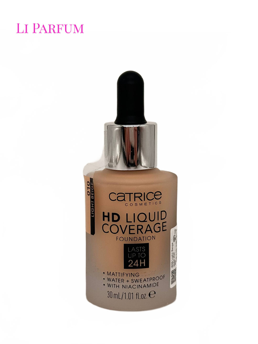 Тональная основа Catrice HD Liquid Coverage, матовая, для жирной комбинированной кожи 24ч, тон 010 Light Beige, 30 мл
