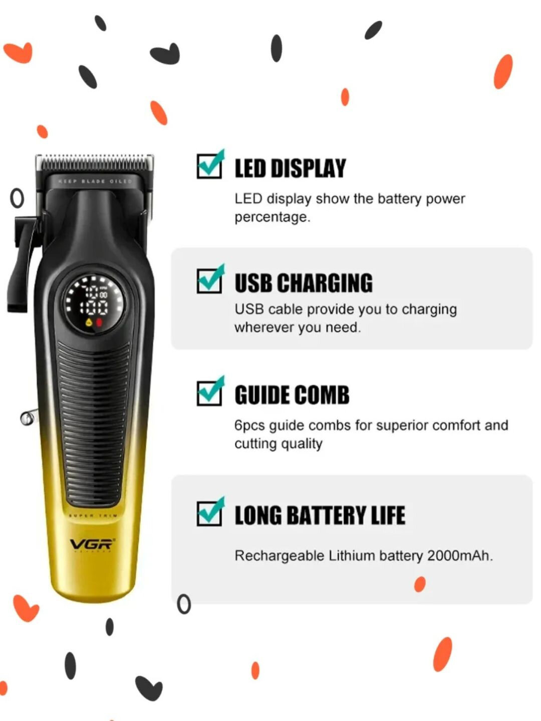 Профессиональный набор для стрижки волос, 2 в 1 для профессиональных барберов от "VGR" — фото 1