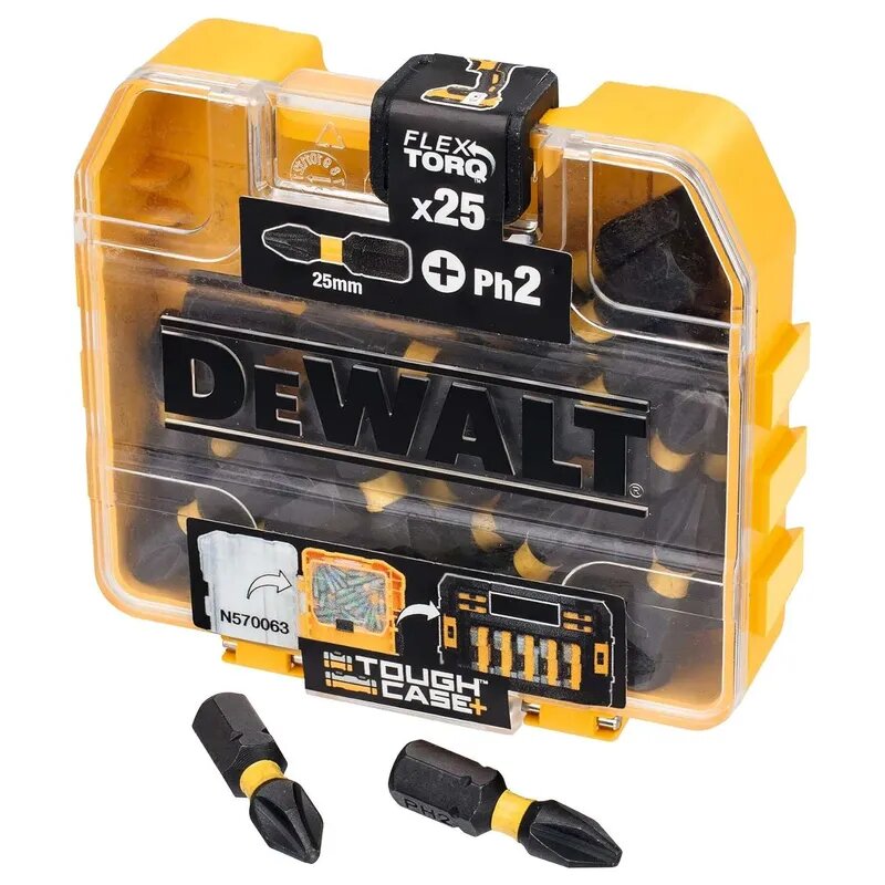 Набор бит DeWALT, односторонние, сталь, крестовые, PH2, в кейсе, 25 штук DT70555T-QZ