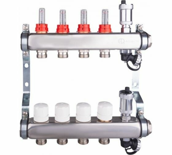 Группа коллекторная AQUALINK со встроенными расходомерами, вход 1", 5 выходов евроконус 3/4", нержавеющая сталь