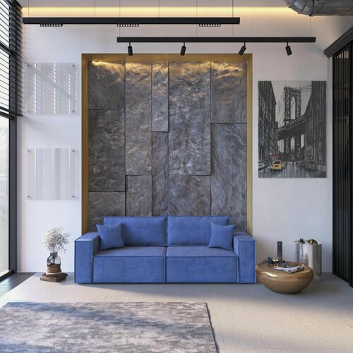 Изображение товара Прямой диван-кровать Manons Maison Hygge, раскладной механизм Еврокнижка, Велюр голубой, 250х100х86 см