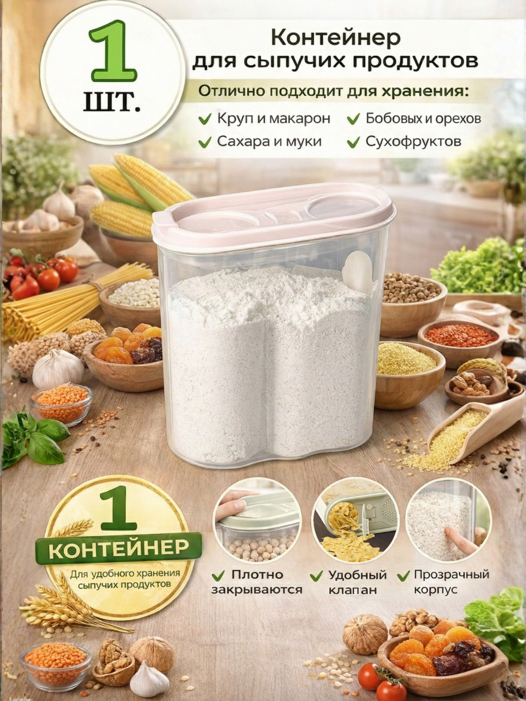 Контейнер, емкость для хранения сыпучих продуктов, набор пластиковых контейнеров