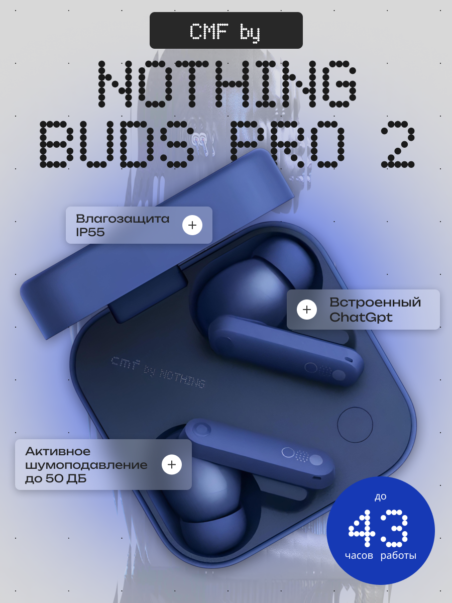 Беспроводные наушники TWS CMF by Nothing Buds Pro 2, с активным шумоподавлением, ChatGPT, синий