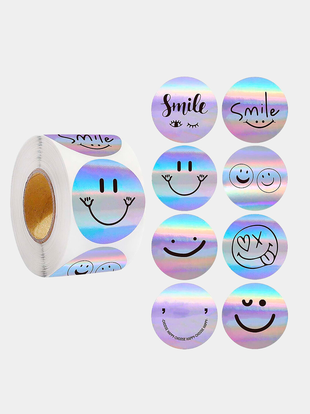 Рулонные стикеры наклейки, декоративные наклейки для упаковки, подарков и творчества Комплект 500 шт Smile